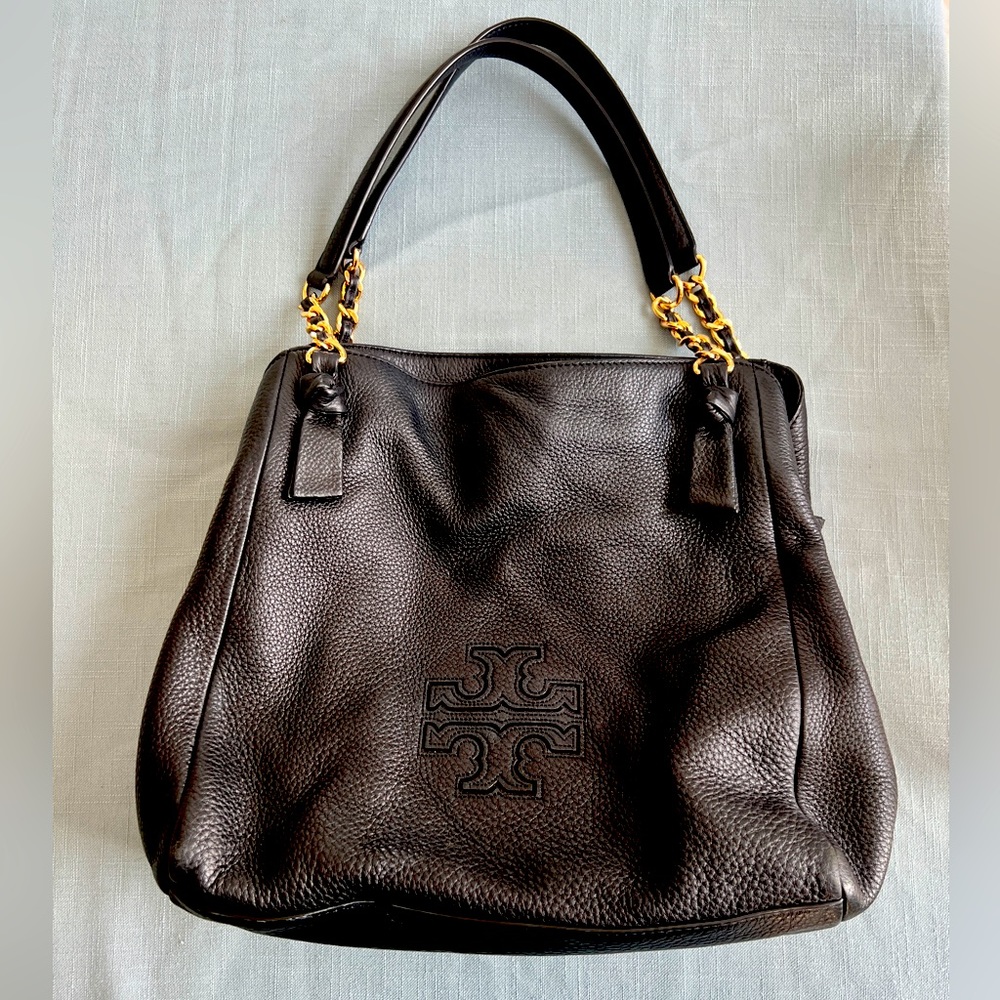 Tory Burch black shoulder bag with gold accents